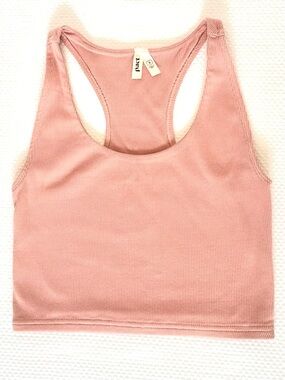 Pact Organic Cotton Ribbed Racerback Crop Tank Light Coral Peachy Pink